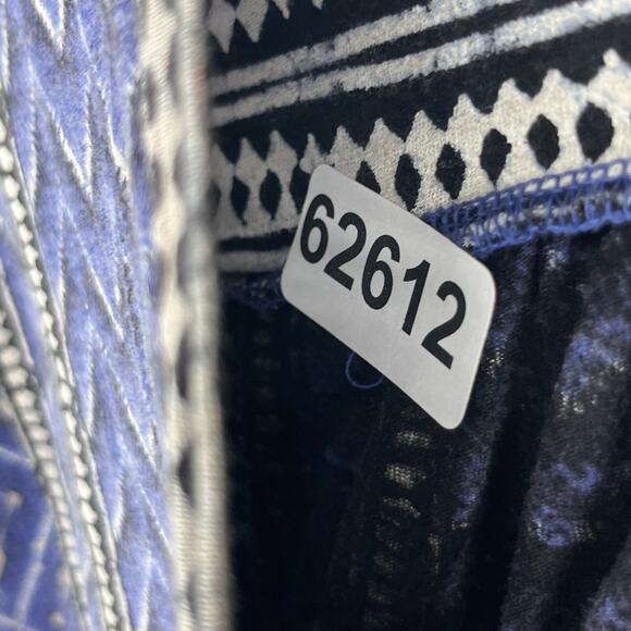 LUCKY BRAND Blouse M Chevron Double V-Neck Button Up Boho Tribal Cap Sleeve Blue - Picture 13 of 13